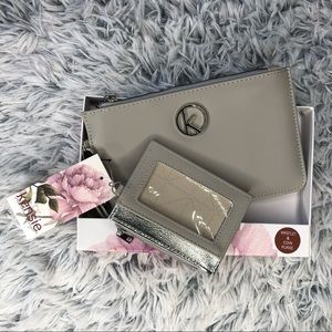 NWT Kenzie Soft Gray Wristlet & Card Holder Set